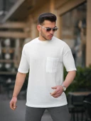 Cep Detaylı Oversize Örme T-shirt - Beyaz thumbnail 2