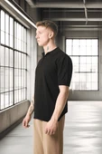 Polo Yaka Basic Düğmeli Triko Erkek T-Shirt - Siyah thumbnail 5