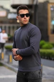 Bisiklet Yaka Basic  Sweatshirt - Füme thumbnail 2