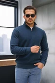 Lars Selanik Örme Yarım Fermuar Erkek Sweatshirt - Prusya Mavisi thumbnail 2