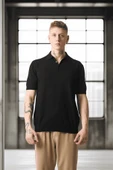 Polo Yaka Basic Düğmeli Triko Erkek T-Shirt - Siyah thumbnail 9