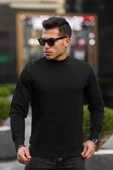 Bisiklet Yaka Basic Sweatshirt - Siyah thumbnail 1