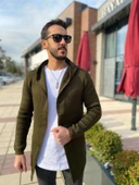 Haki Erkek Düz Panço Hırka thumbnail 1