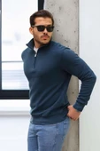 Lars Selanik Örme Yarım Fermuar Erkek Sweatshirt - Prusya Mavisi thumbnail 4