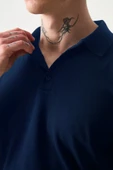 Polo Yaka Basic Düğmeli Triko Erkek T-Shirt - Lacivert thumbnail 2