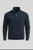 Lars Selanik Örme Yarım Fermuar Erkek Sweatshirt - Prusya Mavisi thumbnail 1