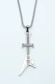 Manowar Elektro Gitar Gümüş Kaplama Örme Zincir Kolye thumbnail 1
