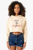 Jisoo Flower Bej Kadın Crop Kapşonlu thumbnail 1