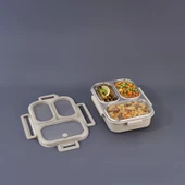 Bento Lunch Box 3 Bölmeli Bej thumbnail 1