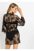 randevu Saten Kuşaklı Dantel Mini Kimono thumbnail 3