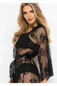 randevu Saten Kuşaklı Dantel Mini Kimono thumbnail 2