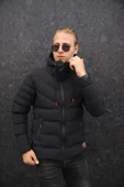 Yeni Sezon Erkek Siyah Kapüşonlu Mont thumbnail 3