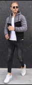Erkek Gri Çift Renk Kapüşonlu Süet Mont thumbnail 3