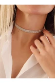 Kordon Zincir Örme El Yapımı Chooker Tasma Silver Renk Kolye thumbnail 2