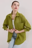 20153 Tek Cepli Oversize Keten Gömlek - A.Yeşil thumbnail 2