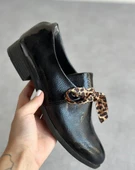Kadın Siyah Deri Leopar Babet thumbnail 3