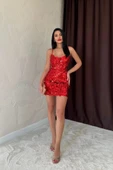 Kırmızı Payetli Askılı Elbise thumbnail 2
