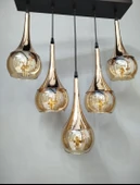 5 Lİ SARI CAMLI METAL AVİZE thumbnail 3