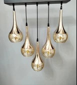5 Lİ SARI CAMLI METAL AVİZE thumbnail 1