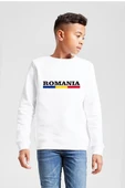 Romania Flag Lettern Beyaz Çocuk 2ip Sweatshirt thumbnail 1