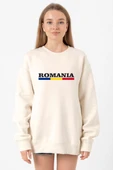Romania Flag Lettern Ekru Kadın 2ip Sweatshirt thumbnail 1