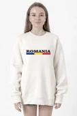 Romania Flag Lettern Beyaz Kadın 2ip Sweatshirt thumbnail 1