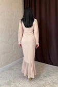 Bej Önü Büzgülü Şifon Elbise thumbnail 4