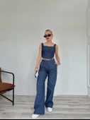 Kadın Denim Kare Yaka Bluz Mavi thumbnail 3