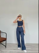 Kadın Denim Kare Yaka Bluz Mavi thumbnail 2
