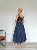 Kadın Denim Balon Etek Mavi thumbnail 3