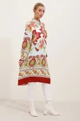 5903 Desenli Viskon Elbise - Bordo thumbnail 4