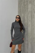 Dipmoda kadın antrasit fitilli mini triko elbise DPDM1208 thumbnail 2