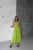 Dipmoda kadın yeşil gipeli askılı poplin elbise DPG012 thumbnail 2