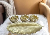 kırılmaz polyester,3lü mumluk sarı renk biblo thumbnail 5