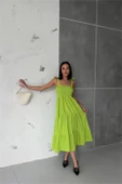 Dipmoda kadın yeşil gipeli askılı poplin elbise DPG012 thumbnail 1