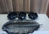 SİYAH RENK kırılmaz polyester,3 lü mumluk biblo thumbnail 6