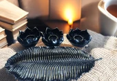 SİYAH RENK kırılmaz polyester,3 lü mumluk biblo thumbnail 8