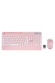 9676 Pembe Multimedya Tablet Telefon Standlı Klavye + Mouse Set Kablosuz Set Wireless Set thumbnail 1