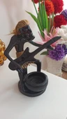 vintage ahşap afrikalı müzisyen biblo & 20 cm thumbnail 3