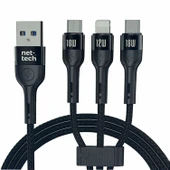 Nettech NT-DC13 İp Örgü 100 Cm USB To Micro + Lightning + Type-C Şarj ve Data Kablosu thumbnail 1