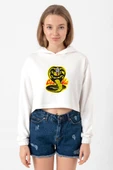 Cobra Kai Logo Ekru Kadın Crop Kapşonlu thumbnail 1
