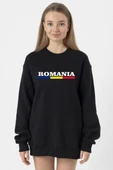 Romania Flag Lettern Siyah Kadın 2ip Sweatshirt thumbnail 1