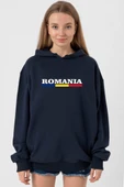 Romania Flag Lettern Lacivert Kadın 3ip Kapşonlu thumbnail 1