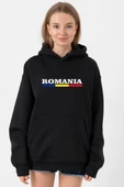 Romania Flag Lettern Siyah Kadın 3ip Kapşonlu thumbnail 1