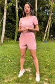 Dipmoda kadın pudra piliseli alt üst şortlu takım DP10047 thumbnail 2