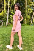 Dipmoda kadın pudra piliseli alt üst şortlu takım DP10047 thumbnail 4