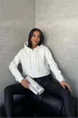 Dipmoda kadın kapüşonlu kısa sweatshirt DPGTS025 - Ekru thumbnail 2