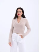 42531 TRİKO SİMLİ YAKALI CROP-TAŞ thumbnail 1