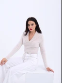 42531 TRİKO SİMLİ YAKALI CROP-EKRU thumbnail 4