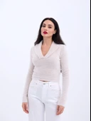 42531 TRİKO SİMLİ YAKALI CROP-EKRU thumbnail 5